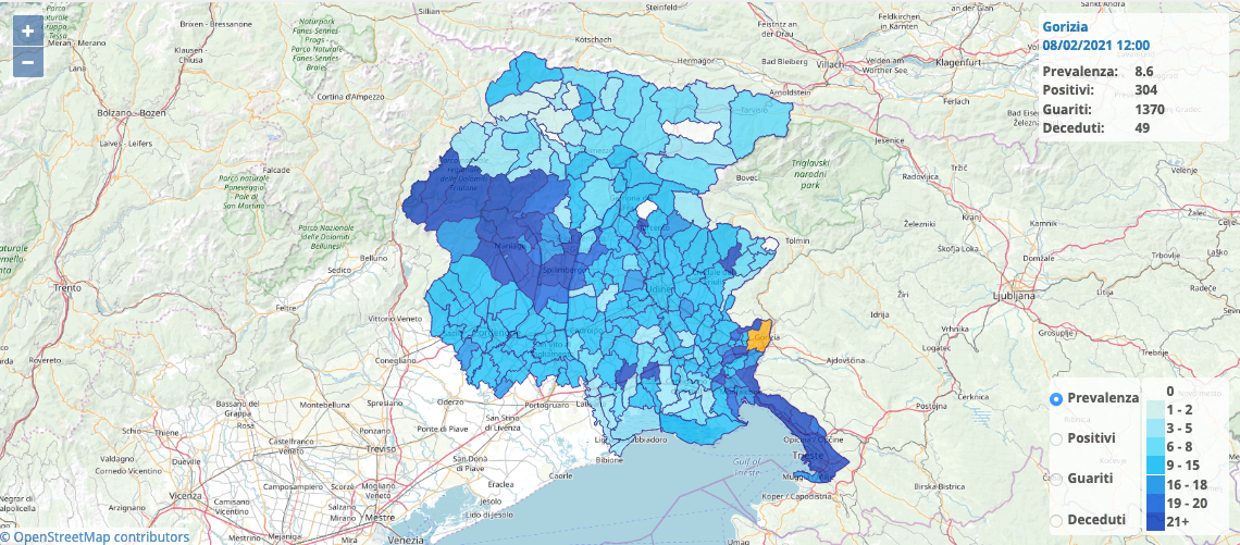Come si muove il Covid in provincia di Gorizia, Doberdò il comune con il più alto tasso d'incidenza